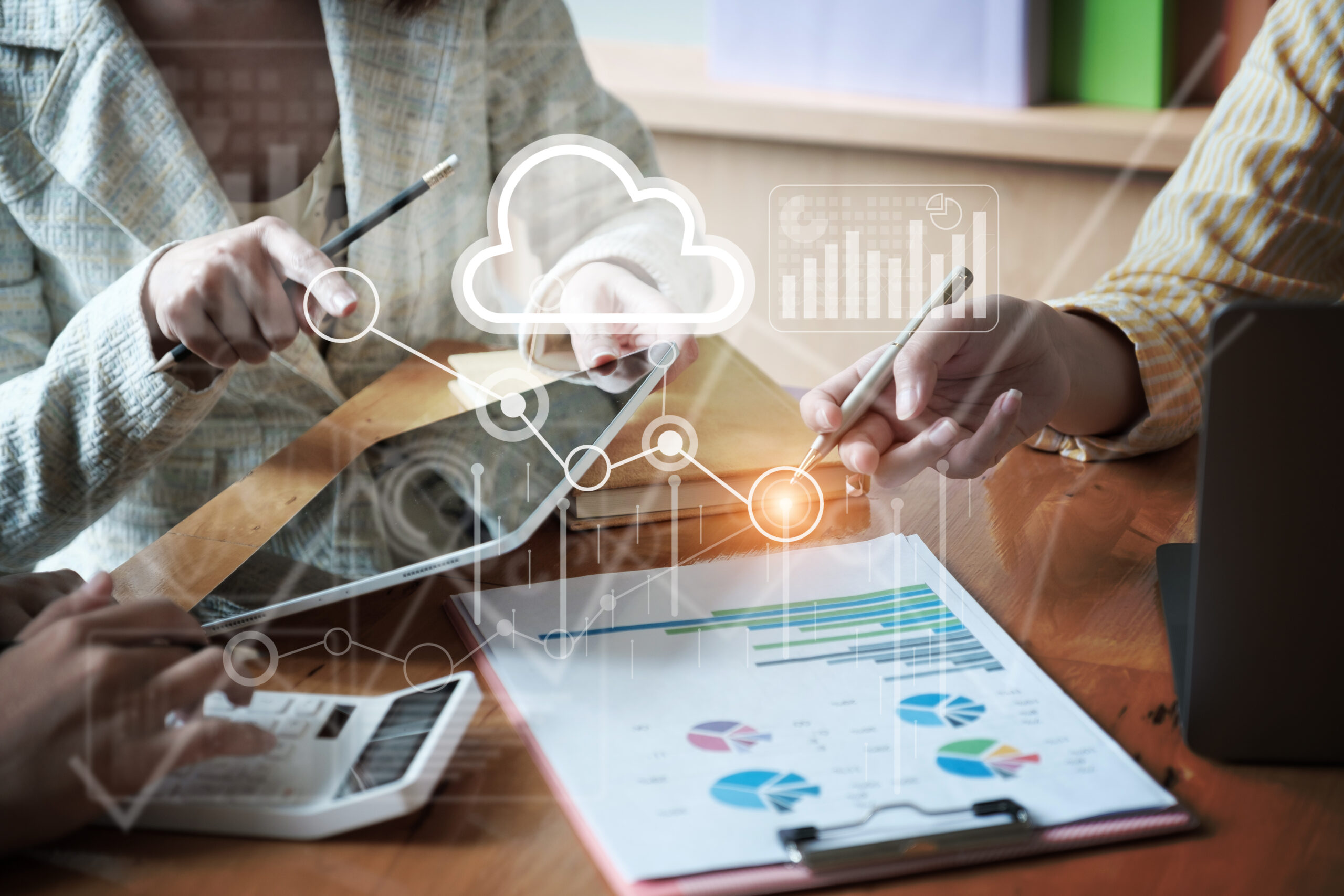 Group of Businessman and Accountant checking data document on di